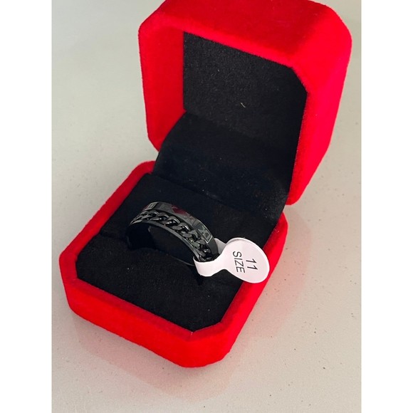 Size 11 Mens Ring Anti Anxiety Spinning Chain Bands Stainless Steel - Picture 3 of 3